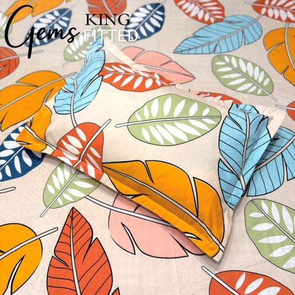 GEMS KING 3PCS FITTED (DURABLE ELASTIC) BEDSHEET SET WITH 2 KINGSIZE PILLOW COVERS (1+2)(FITS UPTO 8 INCHES MATTRESS)