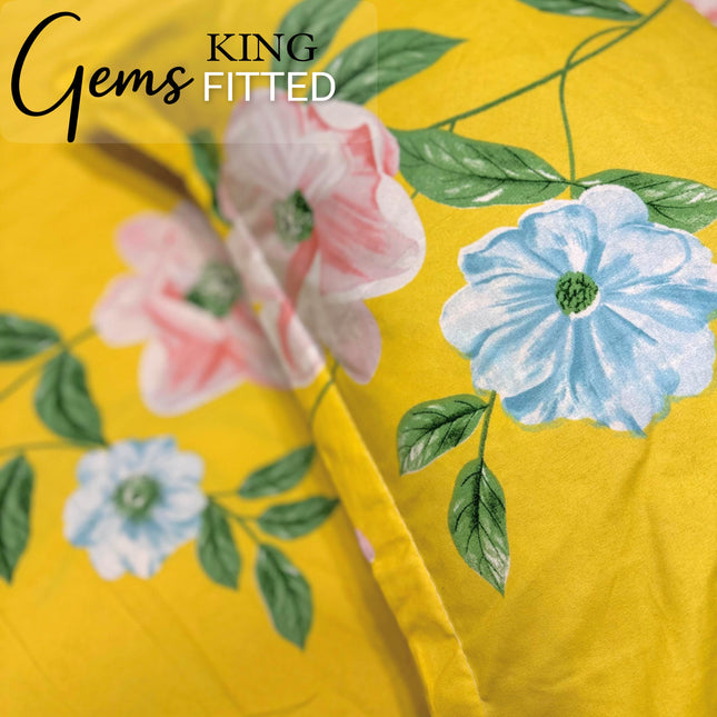 GEMS KING 3PCS FITTED (DURABLE ELASTIC) BEDSHEET SET WITH 2 KINGSIZE PILLOW COVERS (1+2)(FITS UPTO 8 INCHES MATTRESS)