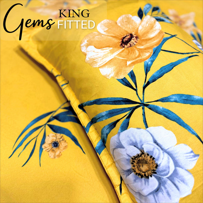 GEMS KING 3PCS FITTED (DURABLE ELASTIC) BEDSHEET SET WITH 2 KINGSIZE PILLOW COVERS (1+2)(FITS UPTO 8 INCHES MATTRESS)