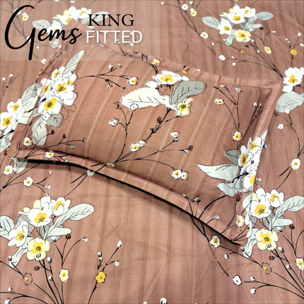 GEMS KING 3PCS FITTED (DURABLE ELASTIC) BEDSHEET SET WITH 2 KINGSIZE PILLOW COVERS (1+2)(FITS UPTO 8 INCHES MATTRESS)