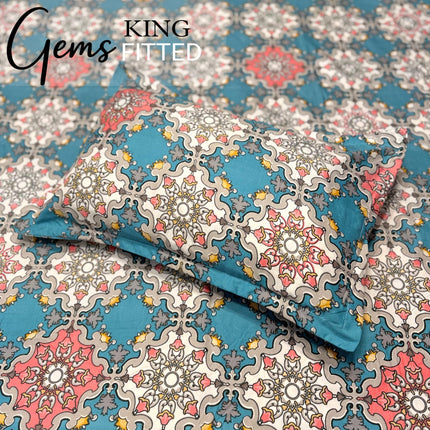 GEMS KING 3PCS FITTED (DURABLE ELASTIC) BEDSHEET SET WITH 2 KINGSIZE PILLOW COVERS (1+2)(FITS UPTO 8 INCHES MATTRESS)