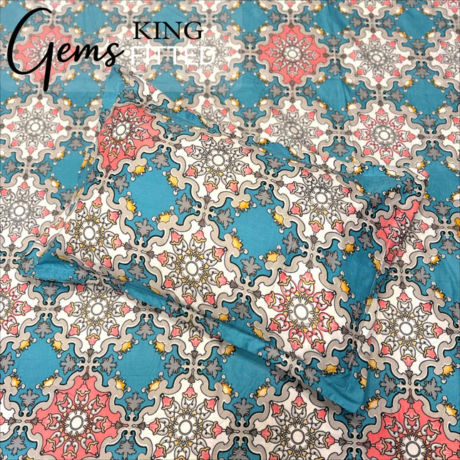 GEMS KING 3PCS FITTED (DURABLE ELASTIC) BEDSHEET SET WITH 2 KINGSIZE PILLOW COVERS (1+2)(FITS UPTO 8 INCHES MATTRESS)