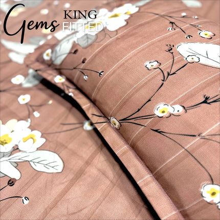 GEMS KING 3PCS FITTED (DURABLE ELASTIC) BEDSHEET SET WITH 2 KINGSIZE PILLOW COVERS (1+2)(FITS UPTO 8 INCHES MATTRESS)