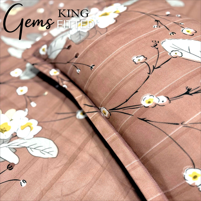GEMS KING 3PCS FITTED (DURABLE ELASTIC) BEDSHEET SET WITH 2 KINGSIZE PILLOW COVERS (1+2)(FITS UPTO 8 INCHES MATTRESS)