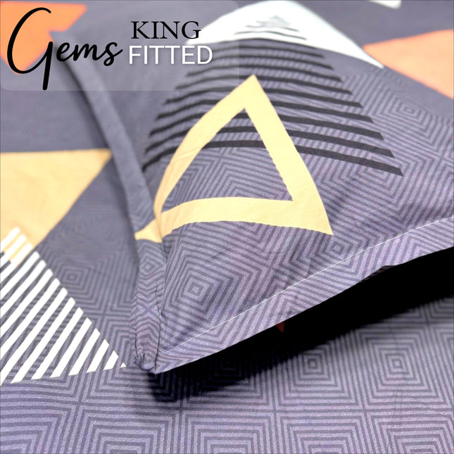 GEMS KING 3PCS FITTED (DURABLE ELASTIC) BEDSHEET SET WITH 2 KINGSIZE PILLOW COVERS (1+2)(FITS UPTO 8 INCHES MATTRESS)
