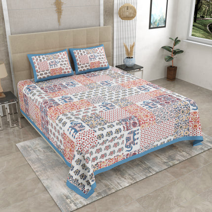 KHOOBSURAT 300TC PURE COTTON KINGSIZE BEDSHEET WITH 2 PILLOW COVER