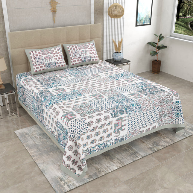 KHOOBSURAT 300TC PURE COTTON KINGSIZE BEDSHEET WITH 2 PILLOW COVER