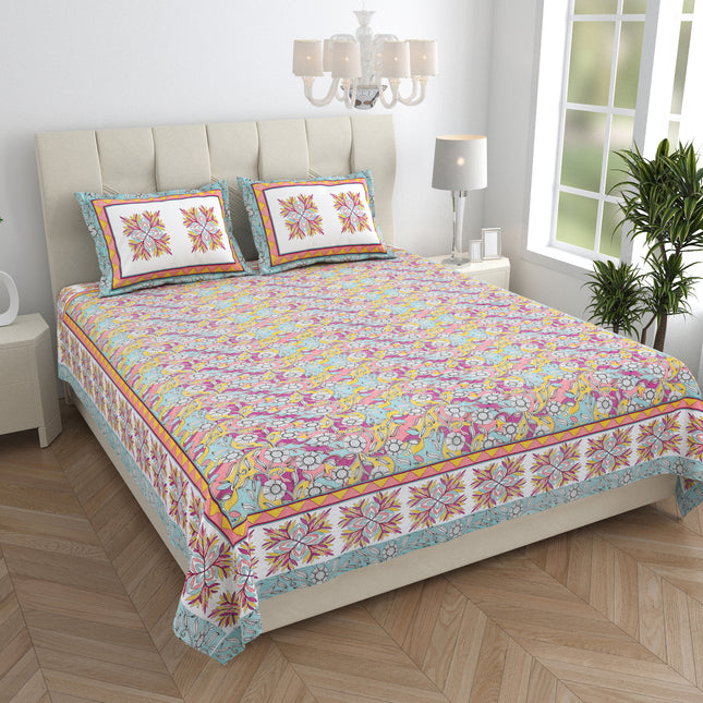KHOOBSURAT 300TC PURE COTTON KINGSIZE BEDSHEET WITH 2 PILLOW COVER