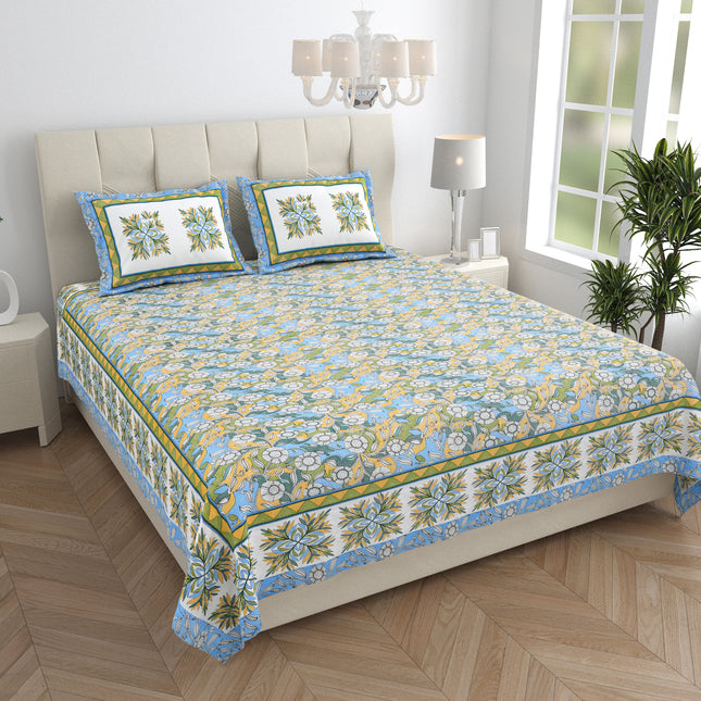 KHOOBSURAT 300TC PURE COTTON KINGSIZE BEDSHEET WITH 2 PILLOW COVER