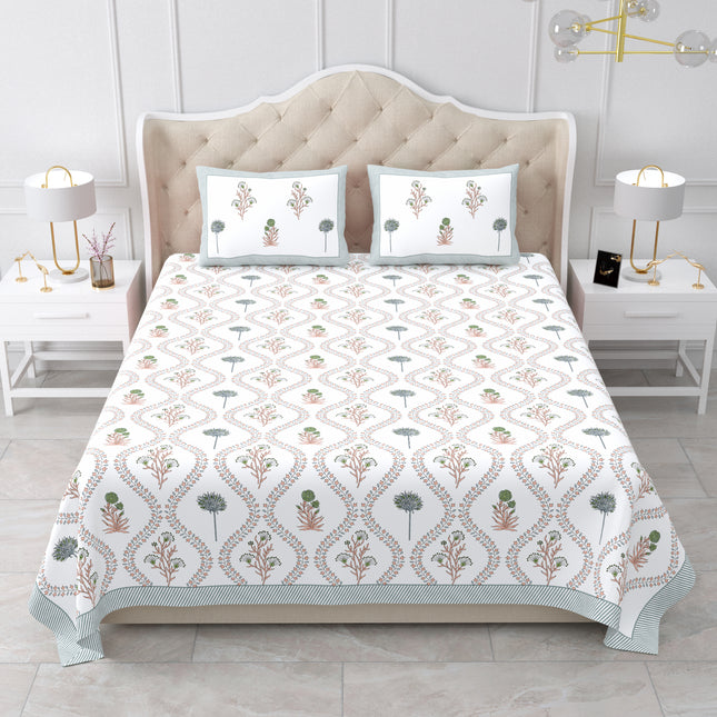 AANGAN 300TC PURE COTTON KING SIZE BEDSHEET WITH 2 PILLOW COVERS