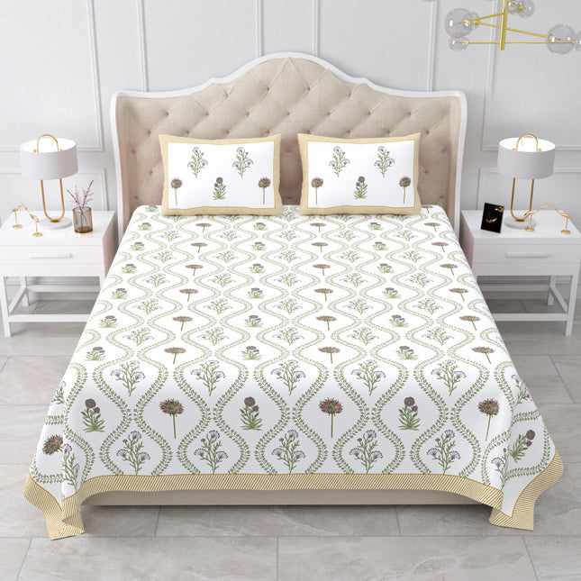 AANGAN 300TC PURE COTTON KING SIZE BEDSHEET WITH 2 PILLOW COVERS