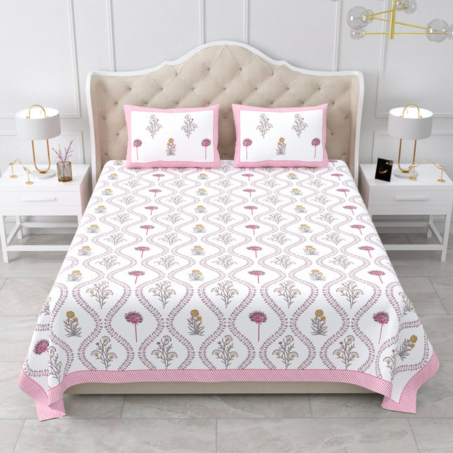 AANGAN 300TC PURE COTTON KING SIZE BEDSHEET WITH 2 PILLOW COVERS