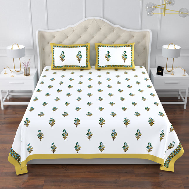 KARIGARI 300TC PURE COTTON KINGSIZE BEDSHEET WITH 2 PILLOW COVERS