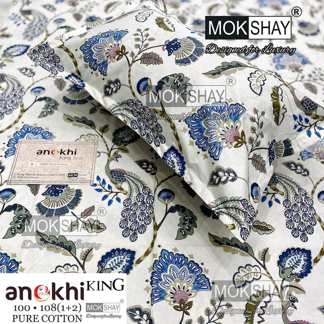 ANOKHI 100% PURE COTTON KING SIZE BEDSHEET WITH 2 PILLOW COVERS [RAJMAHAL KI PASAND]
