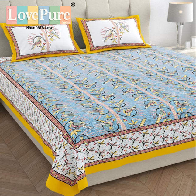 KHOOBSURAT 300TC PURE COTTON KINGSIZE BEDSHEET WITH 2 PILLOW COVER
