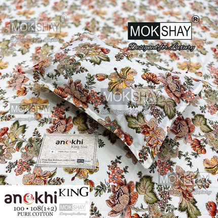 ANOKHI 100% PURE COTTON KING SIZE BEDSHEET WITH 2 PILLOW COVERS [RAJMAHAL KI PASAND]